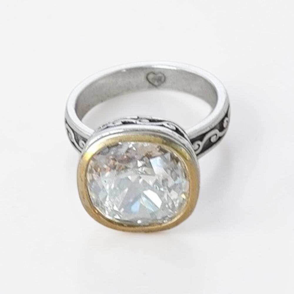 Brighton Venusian Two-Tone Bezel Set Crystal Statement Ring Scrollwork Size 7 - Picture 2 of 6